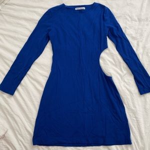 Reformation long sleeve cut out dress in cobalt blue